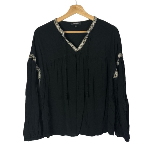 Madewell Black Blouson Sleeve Boho Long Sleeve Top M - Picture 4 of 7